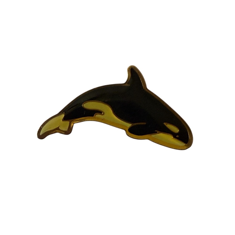 Orca Killer Whale Enamel Pin Gold Tone Marine Life Animal Lapel Hat Pin Tie Tack